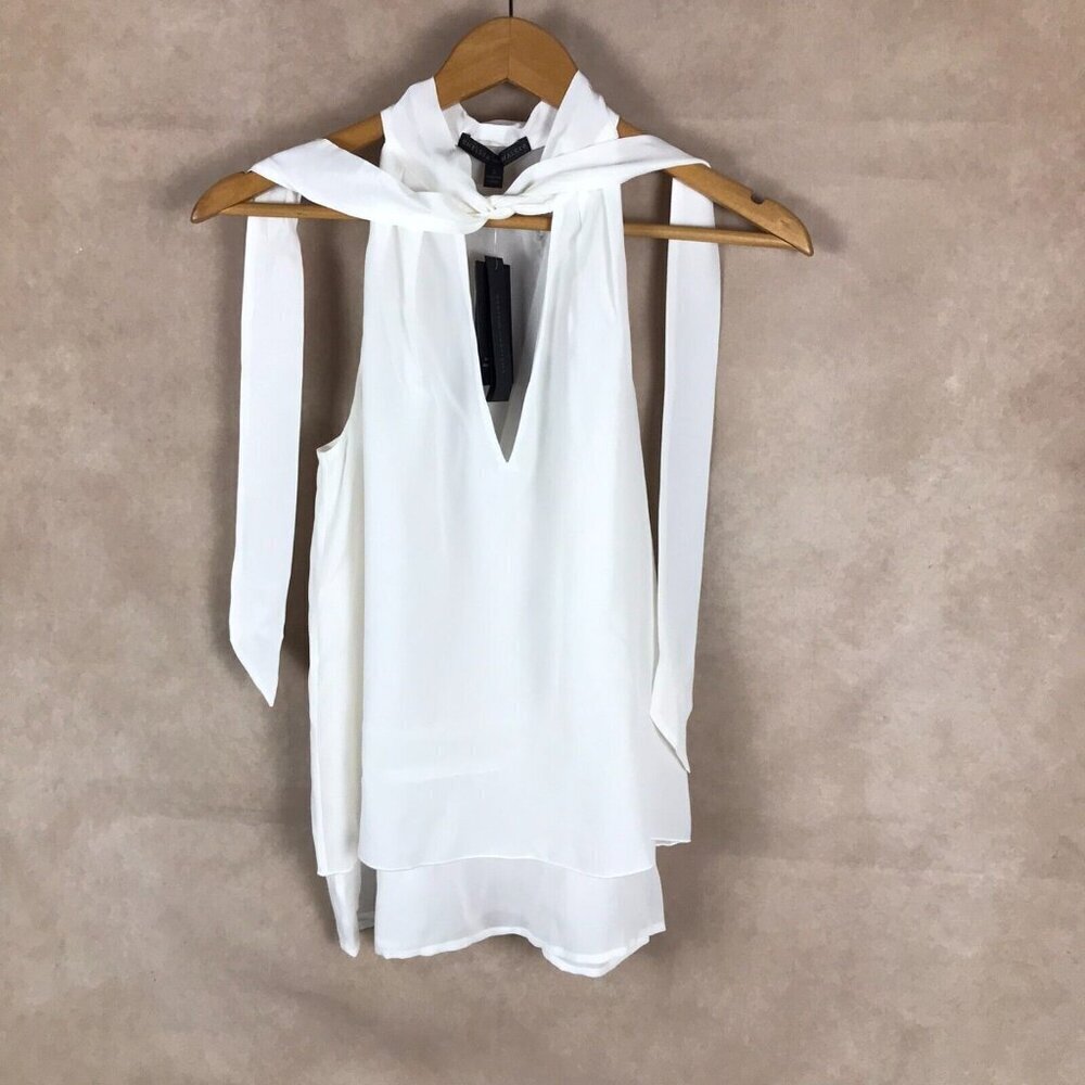 Chelsea And Walker Sheer White Sleeveless Silk Bow Top NWT Size 2